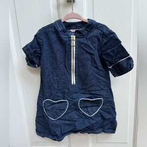 Kayce Hughes 3T Blue Denim 3/4 Sleeve Girls Heart Pocket Dress